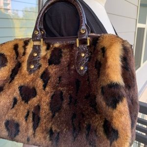 Tiannl Faux Fur Cheetah Print Purse Handbag